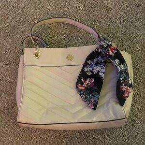 Anne Klein Cream Shoulder Bag with Floral Scarf